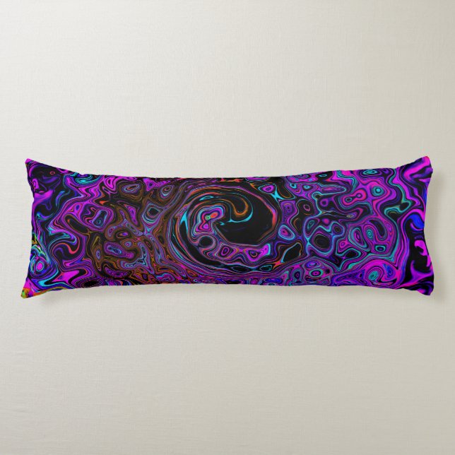 Trippy Black and Magenta Retro Liquid Swirl Body Cushion (Front)