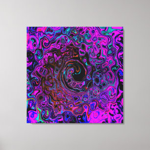 Trippy Black and Magenta Retro Liquid Swirl Canvas Print