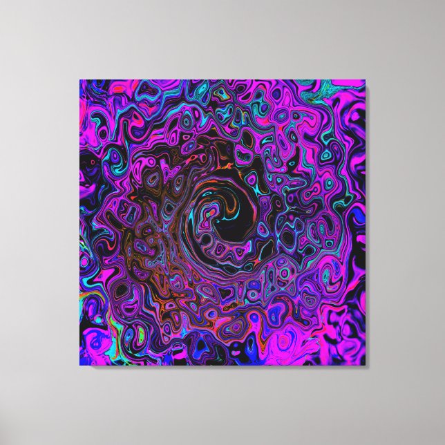 Trippy Black and Magenta Retro Liquid Swirl Canvas Print (Front)