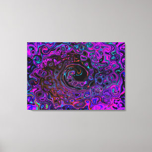 Trippy Black and Magenta Retro Liquid Swirl Canvas Print