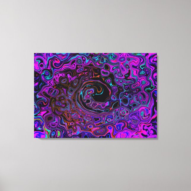 Trippy Black and Magenta Retro Liquid Swirl Canvas Print (Front)