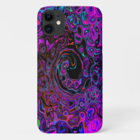 Trippy Black and Magenta Retro Liquid Swirl