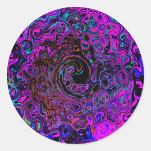 Trippy Black and Magenta Retro Liquid Swirl Classic Round Sticker