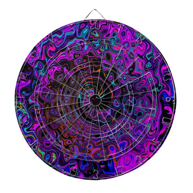 Trippy Black and Magenta Retro Liquid Swirl Dartboard (Front)