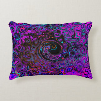 Trippy Black and Magenta Retro Liquid Swirl Decorative Cushion