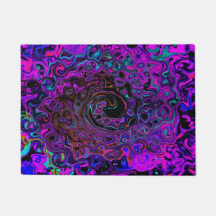 Trippy Black and Magenta Retro Liquid Swirl Doormat