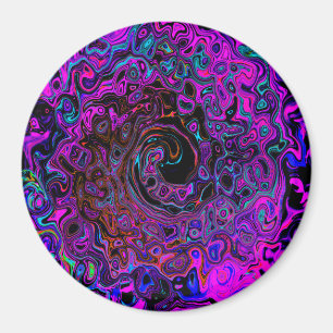 Trippy Black and Magenta Retro Liquid Swirl Magnet
