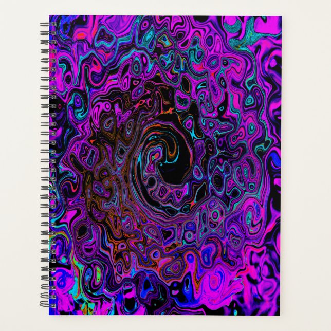 Trippy Black and Magenta Retro Liquid Swirl Planner (Front)