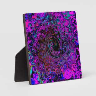 Trippy Black and Magenta Retro Liquid Swirl Plaque