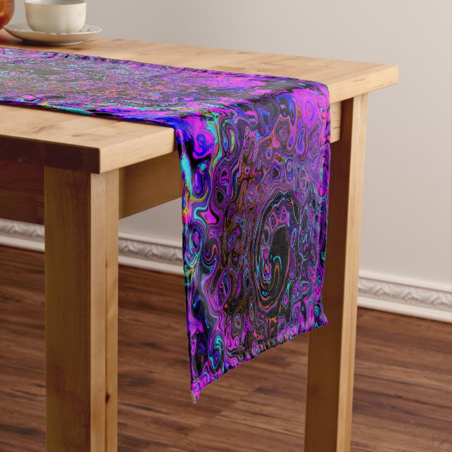 Trippy Black and Magenta Retro Liquid Swirl Short Table Runner (In Situ)