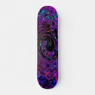 Trippy Black and Magenta Retro Liquid Swirl Skateboard