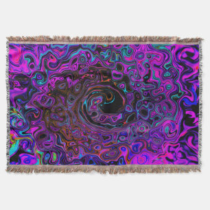 Trippy Black and Magenta Retro Liquid Swirl Throw Blanket