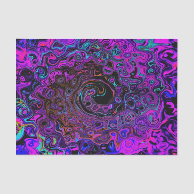 Trippy Black and Magenta Retro Liquid Swirl Tissue Paper (Front)