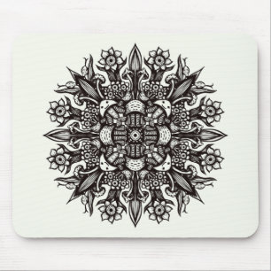 Trippy black and white cool psychedelic mandala mouse mat