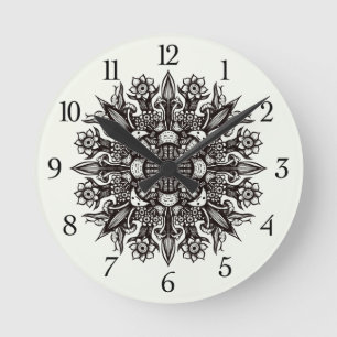 Trippy black and white cool psychedelic mandala round clock
