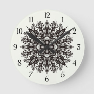 Trippy black and white cool psychedelic mandala round clock