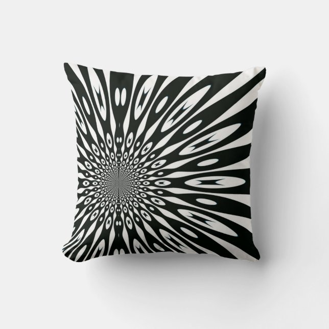 Trippy Black White Optical Pattern Cushion (Front)