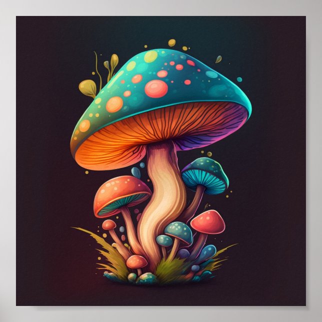 Trippy Blue Amanita Muscaria mushroom poster (Front)