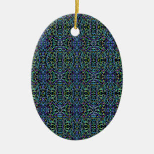 Trippy Blue Green Quilt Geometric Ceramic Tree Decoration