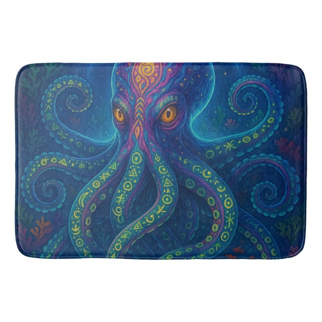 Trippy Blue Octopus  Bath Mat (Front)