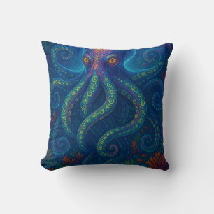 Trippy Blue Octopus Cushion
