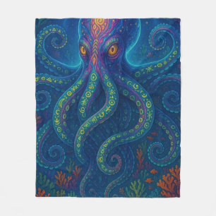 Trippy Blue Octopus Fleece Blanket
