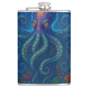 Trippy Blue Octopus Hip Flask