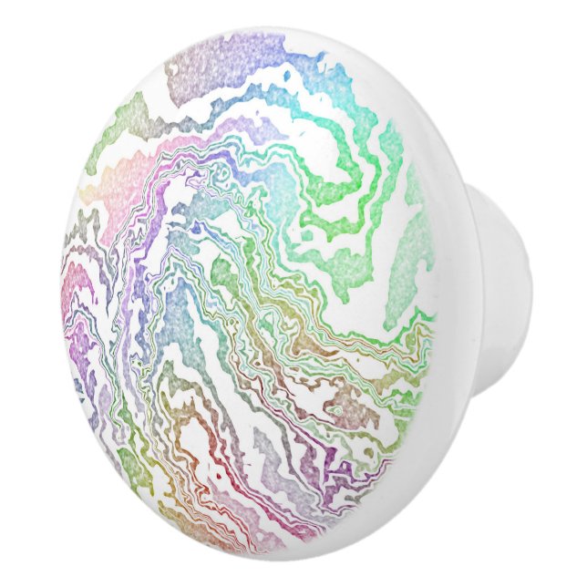 Trippy Boho Marbled Colourful Rainbow Abstract Ceramic Knob (Right)