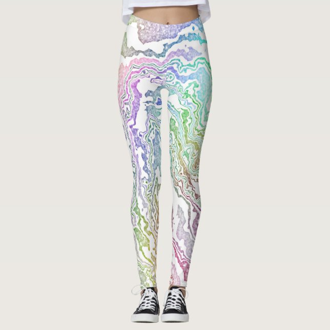 Trippy Boho Marbled Colourful Rainbow Abstract Leggings (Front)