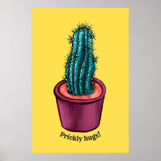Trippy Cactus Pot Funny Psychedelic Prickly Hugs Poster
