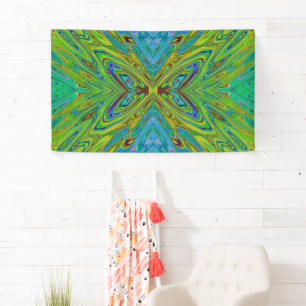 Trippy Chartreuse and Blue Abstract Butterfly Banner