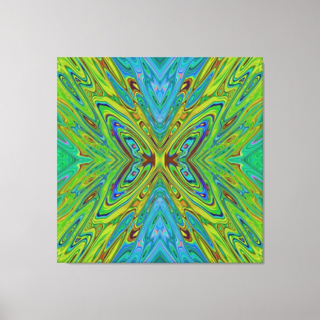 Trippy Chartreuse and Blue Abstract Butterfly Canvas Print (Front)