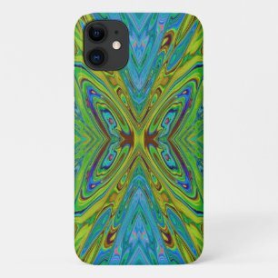 Trippy Chartreuse and Blue Abstract Butterfly iPhone 11 Case