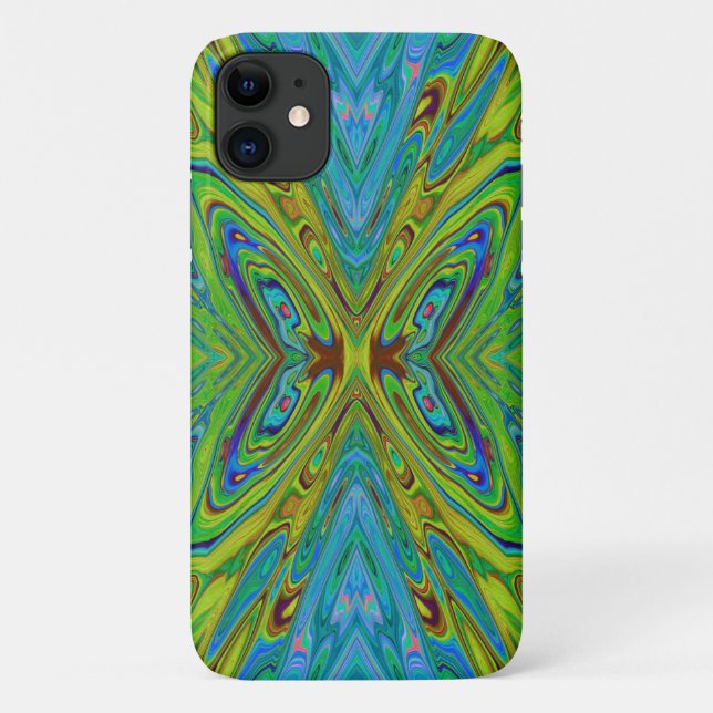 Trippy Chartreuse and Blue Abstract Butterfly Case-Mate iPhone Case (Back)