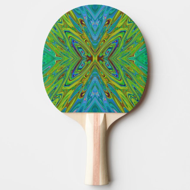 Trippy Chartreuse and Blue Abstract Butterfly Ping Pong Paddle (Front)