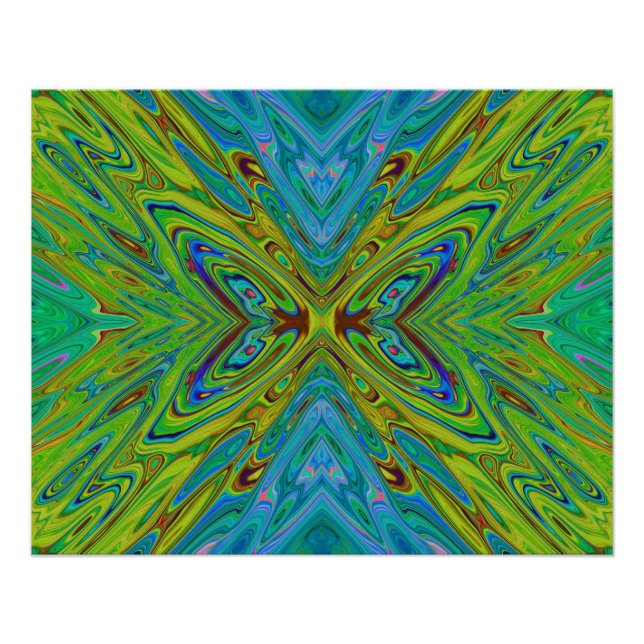 Trippy Chartreuse and Blue Abstract Butterfly Poster (Front)
