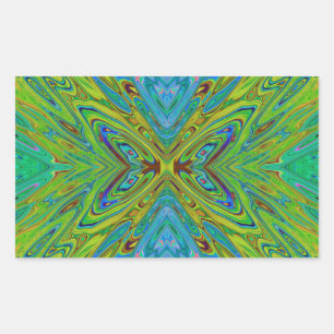 Trippy Chartreuse and Blue Abstract Butterfly Rectangular Sticker