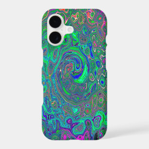 Trippy Chartreuse and Blue Retro Liquid Swirl