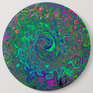 Trippy Chartreuse and Blue Retro Liquid Swirl 6 Cm Round Badge
