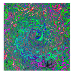 Trippy Chartreuse and Blue Retro Liquid Swirl Acrylic Print