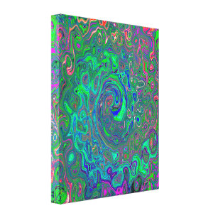 Trippy Chartreuse and Blue Retro Liquid Swirl Canvas Print