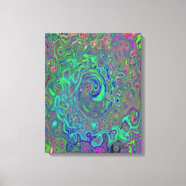 Trippy Chartreuse and Blue Retro Liquid Swirl Canvas Print (Front)