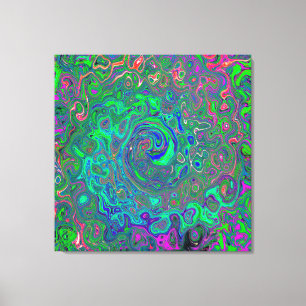 Trippy Chartreuse and Blue Retro Liquid Swirl Canvas Print