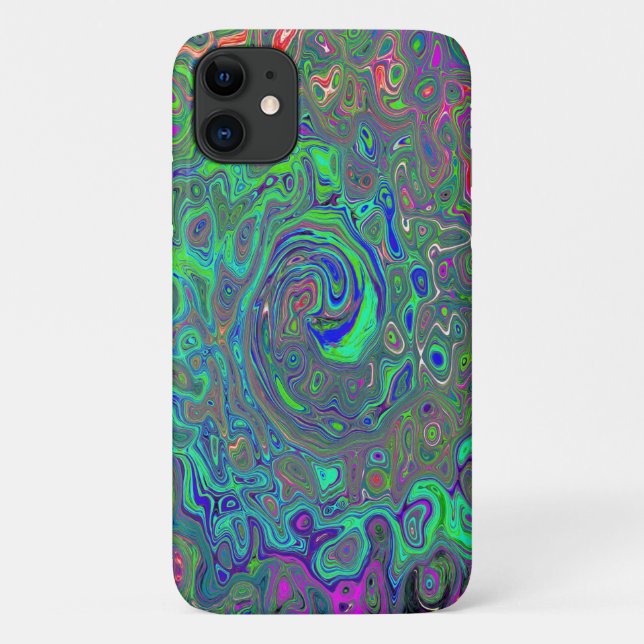 Trippy Chartreuse and Blue Retro Liquid Swirl Case-Mate iPhone Case (Back)