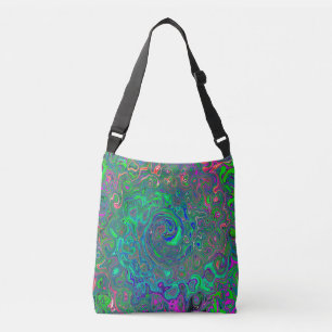 Trippy Chartreuse and Blue Retro Liquid Swirl Crossbody Bag