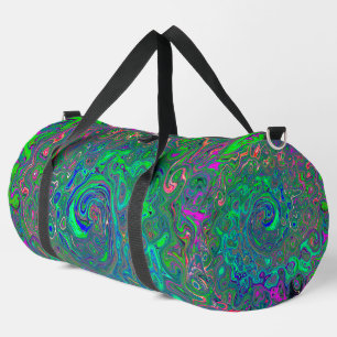 Trippy Chartreuse and Blue Retro Liquid Swirl Duffle Bag