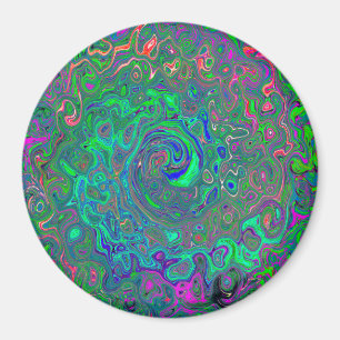 Trippy Chartreuse and Blue Retro Liquid Swirl Magnet