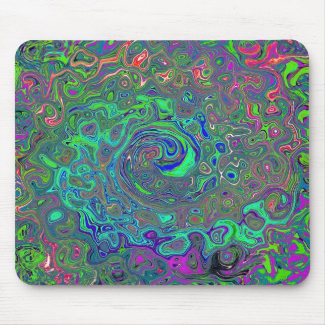 Trippy Chartreuse and Blue Retro Liquid Swirl Mouse Mat (Front)