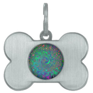 Trippy Chartreuse and Blue Retro Liquid Swirl Pet ID Tag