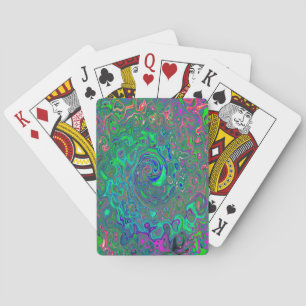 Trippy Chartreuse and Blue Retro Liquid Swirl Playing Cards